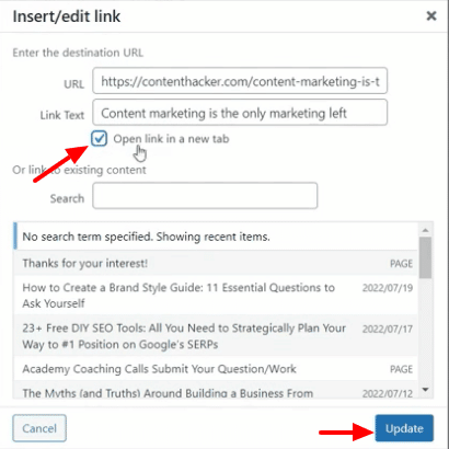 editing links in wordpress