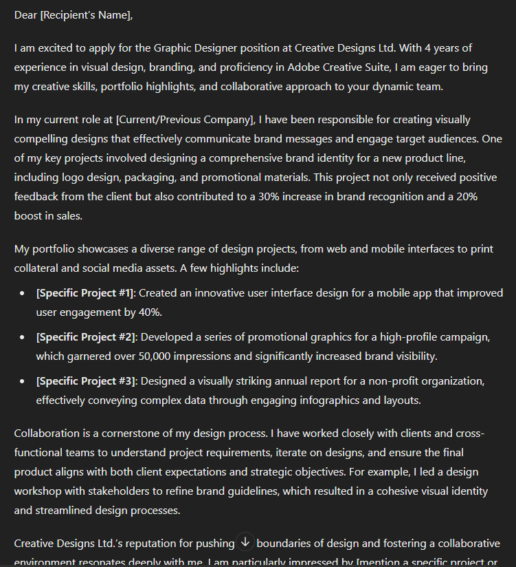 graphic design cover letter chatgpt