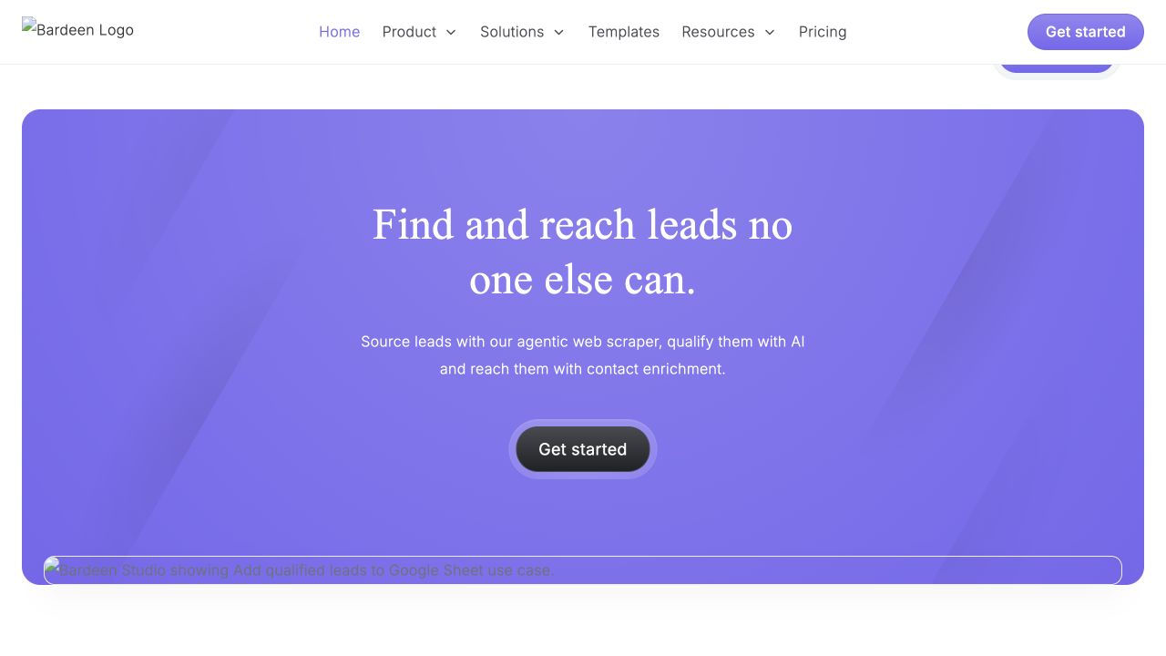 Bardeen homepage hero showing its browser automation positioning
